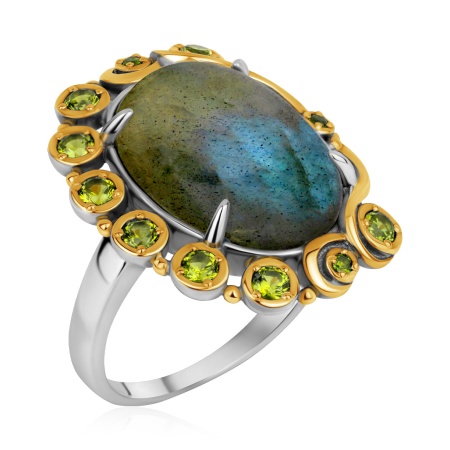 Купить кольцо из серебра с лабрадоритом и фианитами в интернет-магазине KRASNOE