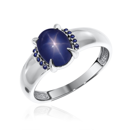 Купить кольцо из серебра с сапфир звездчатыйом и наносапфирами в интернет-магазине KRASNOE