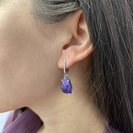 Серьги из серебра с чароитами 2340460500 от KRASNOE, металл Серебро, вставка Чароит