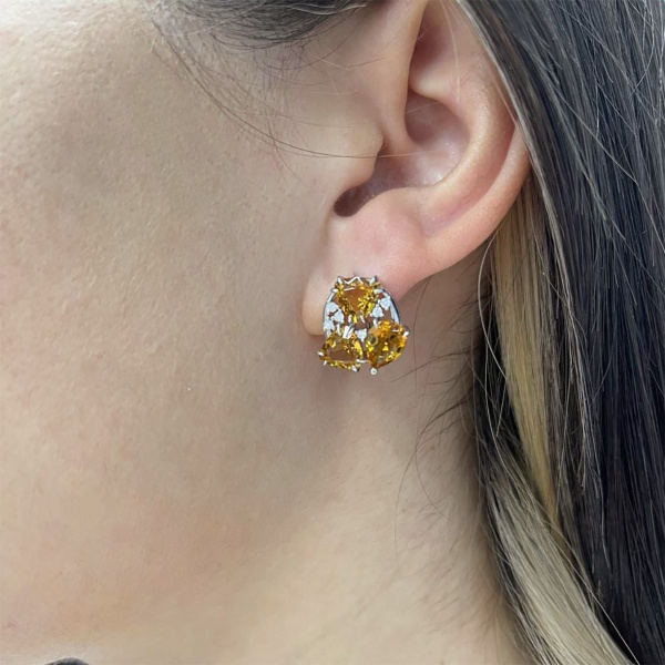 Серьги из серебра с цитринами и фианитами со скидкой