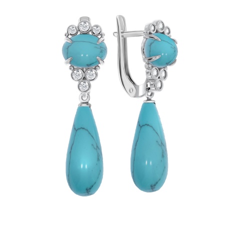 Серьги из серебра с бирюзой и фианитами 2340310972л от KRASNOE, металл Серебро, вставка Бирюза