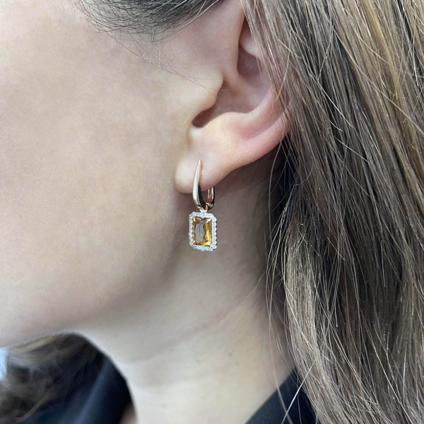 Серьги из серебра с цитринами и фианитами в ювелирном интернет-магазине