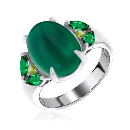 Купить кольцо из серебра с агатом, кварцем и наноизумрудами в интернет-магазине KRASNOE