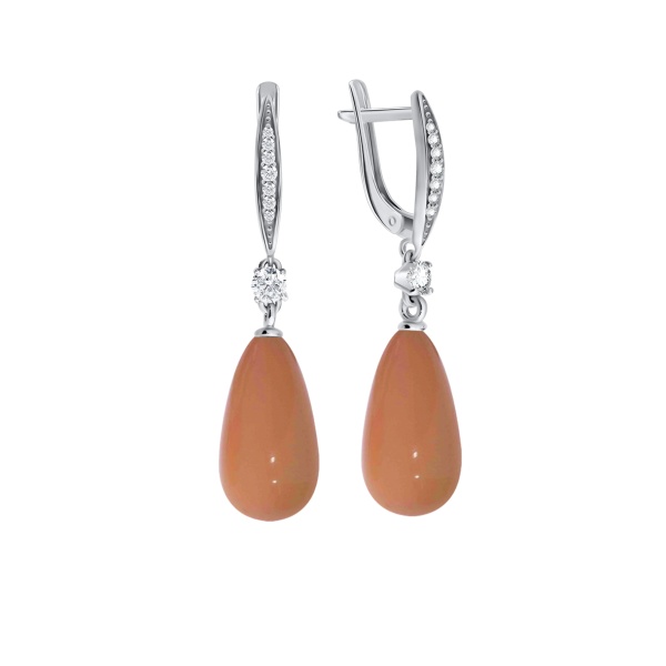 Серьги из серебра с кораллом 3727013606л от KRASNOE, металл Серебро, вставка Коралл