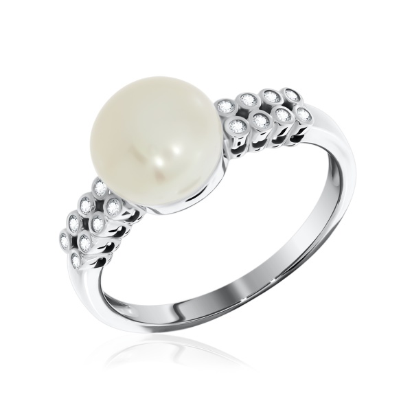 Купить кольцо из серебра с жемчугом и фианитами в интернет-магазине KRASNOE