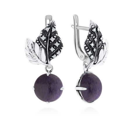 Серьги из серебра с чароитами и фианитами 2317462265-1 от KRASNOE, металл Серебро, вставка Чароит