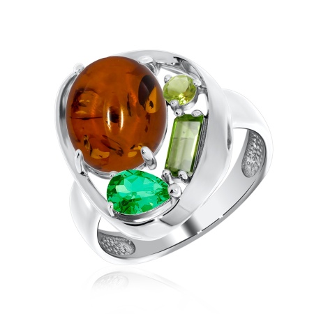 Купить кольцо из серебра с ситаллом, янтарём и фианитами в интернет-магазине KRASNOE