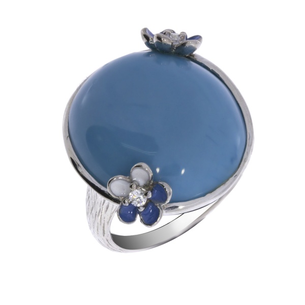 Купить кольцо из серебра с эмалью, кристалл ювелирныйом и фианитами в интернет-магазине KRASNOE