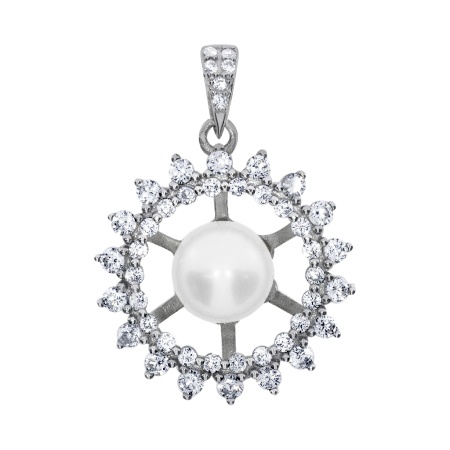 Купить подвеска из серебра с жемчугом и фианитами