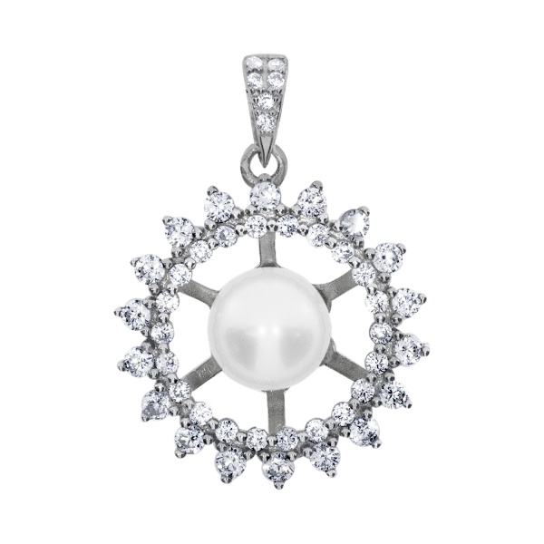 Купить подвеска из серебра с жемчугом и фианитами
