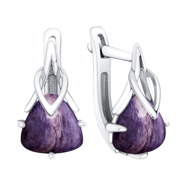 Серьги из серебра с чароитами