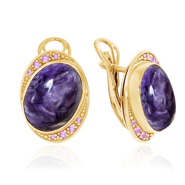 Серьги из серебра с чароитами и фианитами