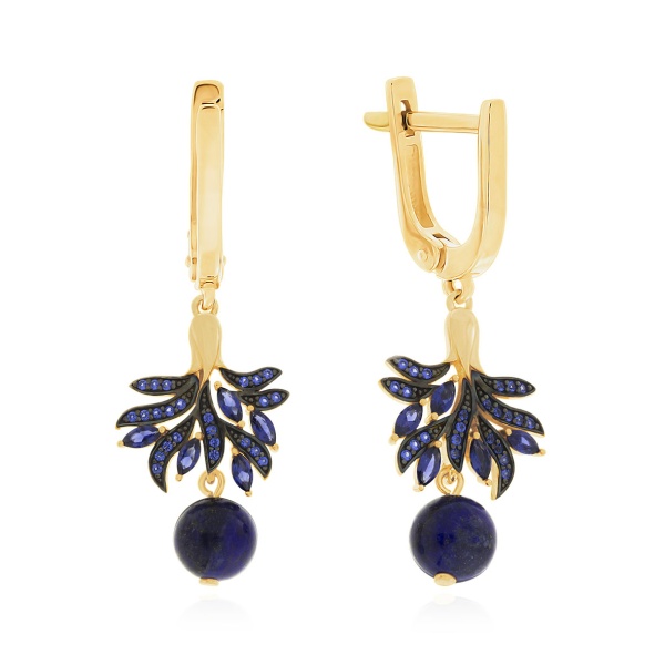 Серьги из серебра с лазуритами и ситаллами