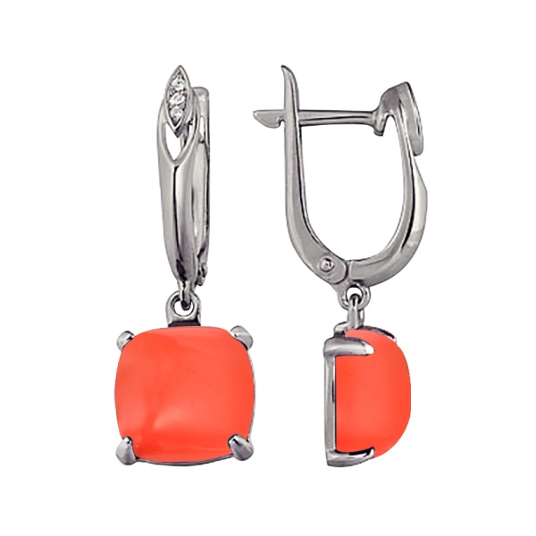 Серьги из серебра с кораллами и фианитами 3547013455-1 от KRASNOE, металл Серебро, вставка Коралл