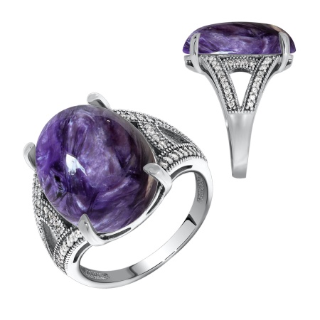 Купить кольцо из серебра с чароитом и фианитами в интернет-магазине KRASNOE