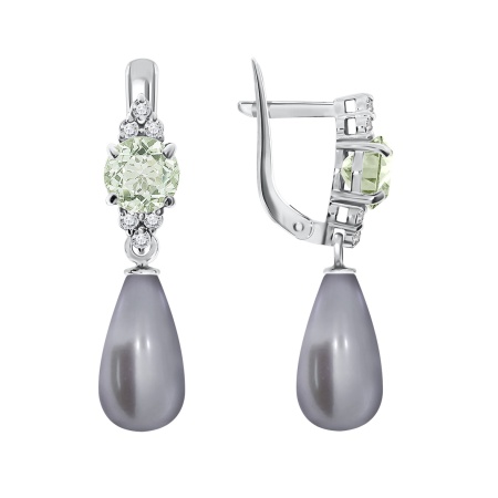 Серьги из серебра с жемчугами и фианитами со скидкой