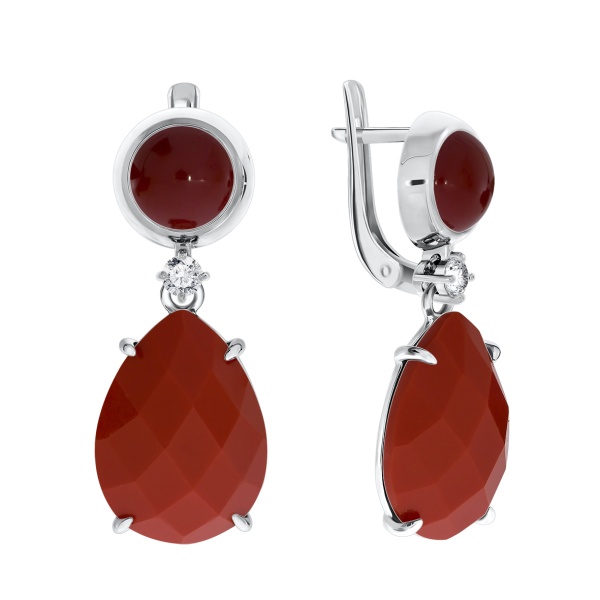 Серьги из серебра с фианитами и кораллами