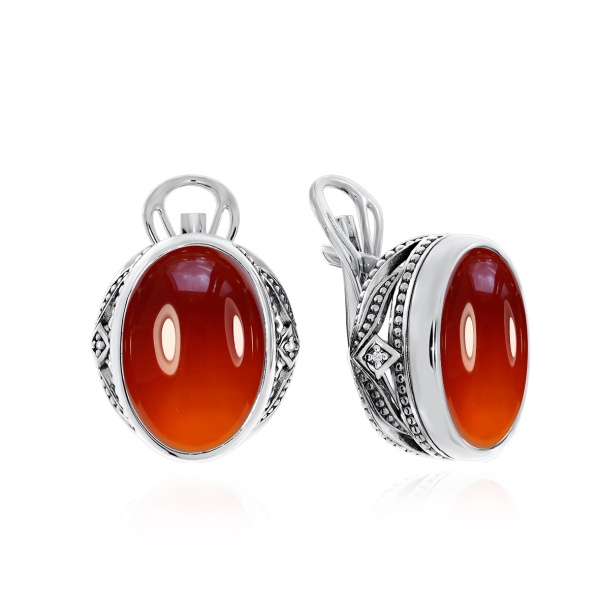 Серьги из серебра с агатами и фианитами