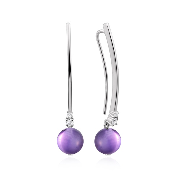 Серьги из серебра с аметистами и фианитами