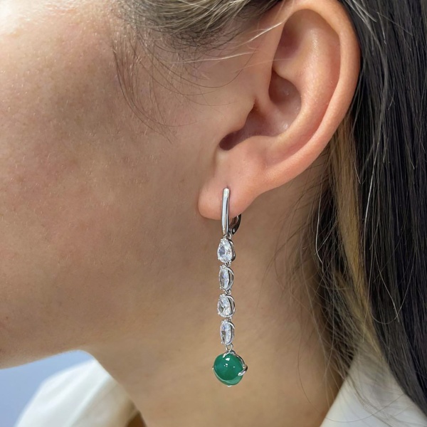 Серьги из серебра с агатами и фианитами со скидкой