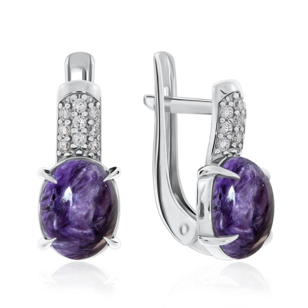 Серьги из серебра с чароитами и фианитами