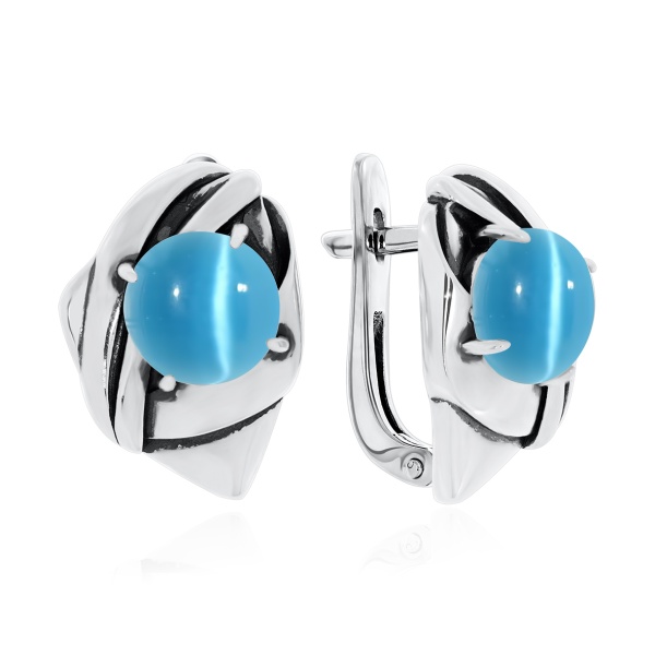 Серьги из серебра с кошачий глазами 2310262363-70 от KRASNOE, металл Серебро, вставка Кошачий глаз