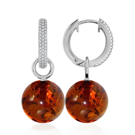 Серьги из серебра с янтарем и фианитами 2340481184л от KRASNOE, металл Серебро, вставка  Серьги из серебра с янтарем и фианитами 2340481184л от KRASNOE, металл Серебро, вставка