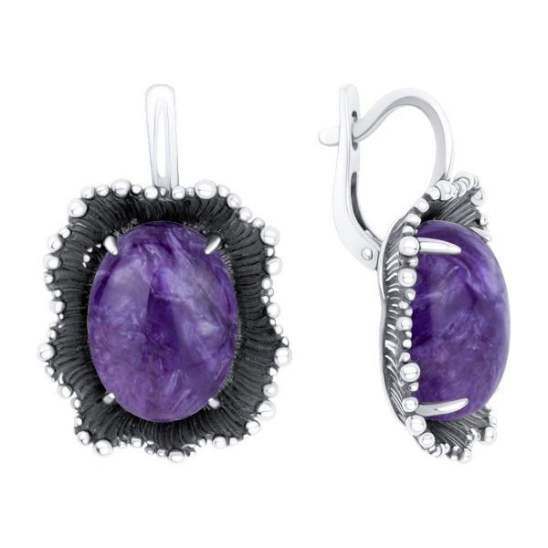 Серьги из серебра с чароитами