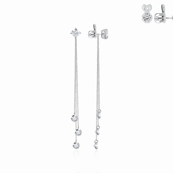 Пусеты из серебра с фианитами со скидкой