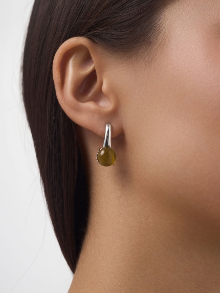 Серьги из серебра с кошачий глазами 2340261263-57 от KRASNOE, металл Серебро, вставка Кошачий глаз