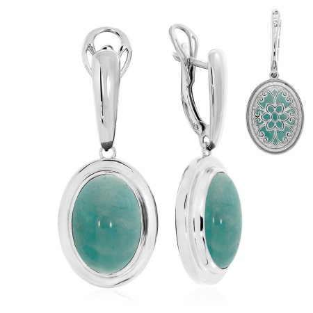 Серьги из серебра с амазонитами 2340370978 от KRASNOE, металл Серебро, вставка Амазонит