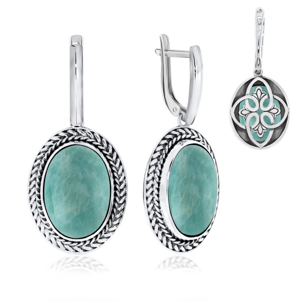 Серьги из серебра с амазонитами со скидкой