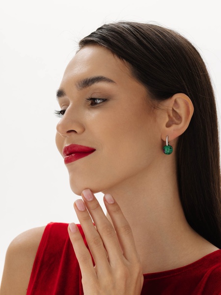 Серьги из серебра с рубин-цоизитами