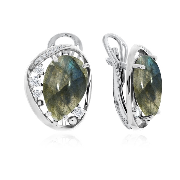 Серьги из серебра с лабрадоритами и фианитами 2340Л01171 от KRASNOE, металл Серебро, вставка Лабрадорит
