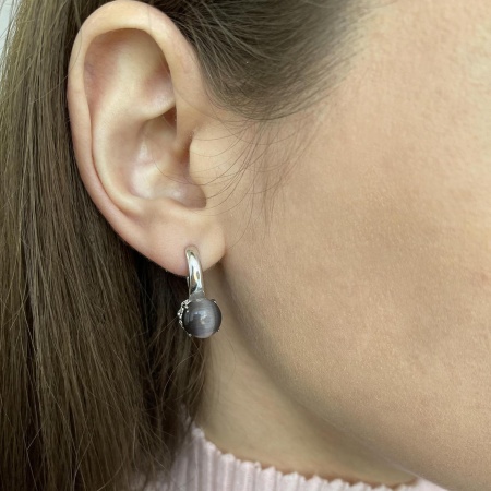 Серьги из серебра с кошачьим глазом