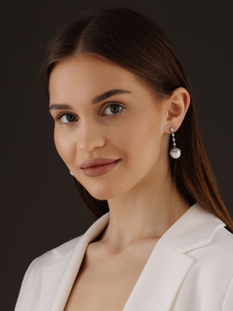 Пусеты из серебра с агатами, ситаллами и фианитами 2340390850л-10 от KRASNOE, металл Серебро, вставка Агат