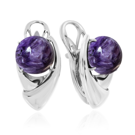 Серьги из серебра с чароитом