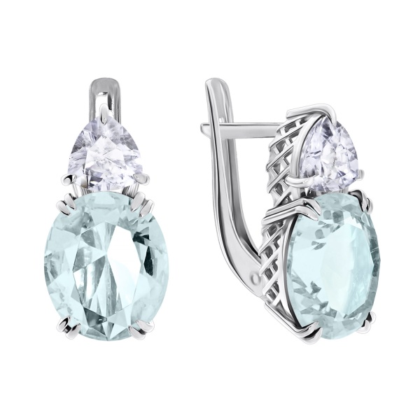 Серьги из серебра с фианитами и кристалл ювелирныйами 2340290223-79 от KRASNOE, металл Серебро, вставка Кристалл ювелирный