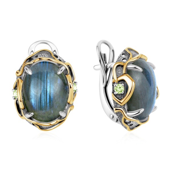 Серьги из серебра с лабрадоритами и фианитами в ювелирном интернет-магазине