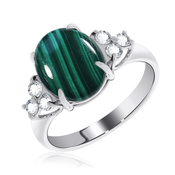 Купить кольцо из серебра с малахитом и фианитами в интернет-магазине KRASNOE