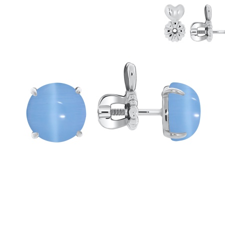 Пусеты из серебра с кошачий глазами П340262680-70 от KRASNOE, металл Серебро, вставка Кошачий глаз