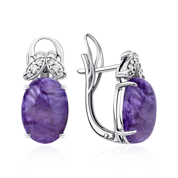 Серьги из серебра с чароитами и фианитами