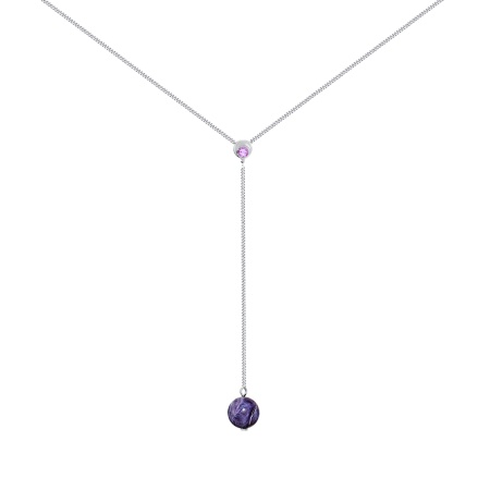 Колье из серебра с фианитом и чароитом 8340463231-40