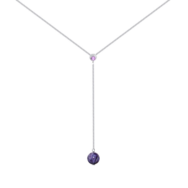 Колье из серебра с фианитом и чароитом 8340463231-40