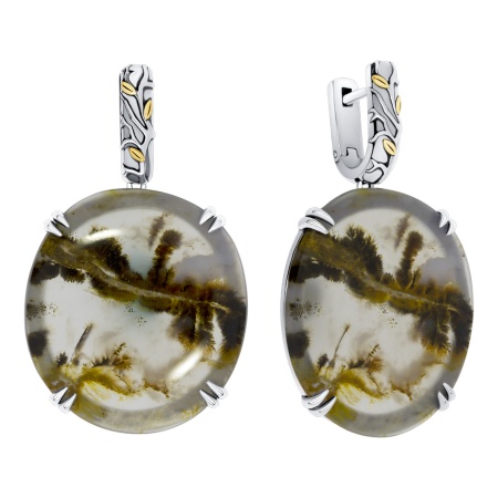Серьги из серебра с моховым агатом 2317392819-66 от KRASNOE, металл Серебро, вставка Агат Моховой