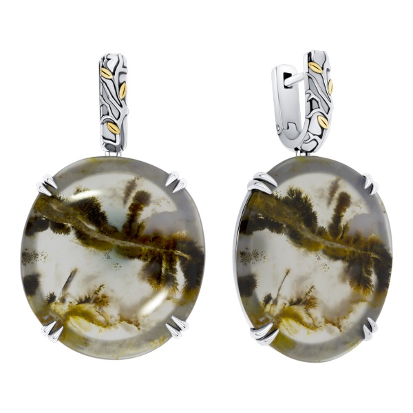 Серьги из серебра с моховым агатом 2317392819-66 от KRASNOE, металл Серебро, вставка Агат Моховой