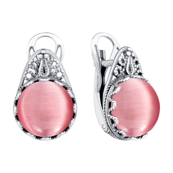 Серьги из серебра с кошачим глазом