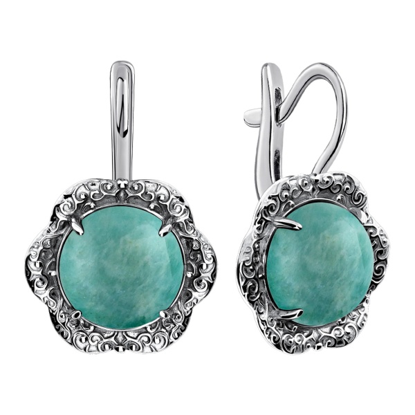 Серьги из серебра с чароитом 2310375178 от KRASNOE, металл Серебро, вставка Амазонит