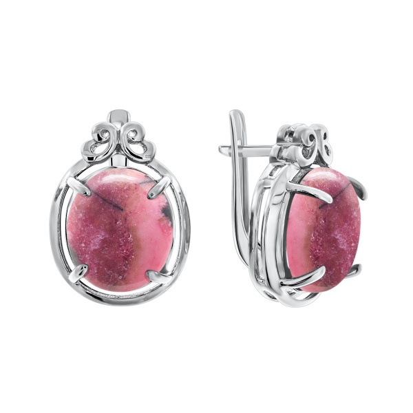 Серьги из серебра с родонитами со скидкой