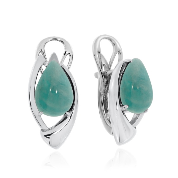 Серьги из серебра с амазонитами 2340372362 от KRASNOE, металл Серебро, вставка Амазонит